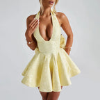 Women's Bow Deep V Halter Backless A - line Dress