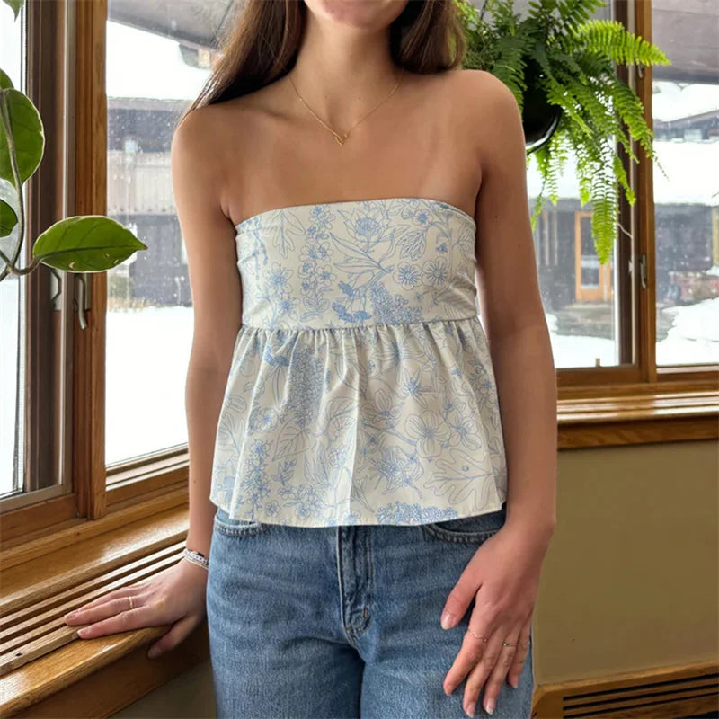 Floral Print OffShoulder Strapless