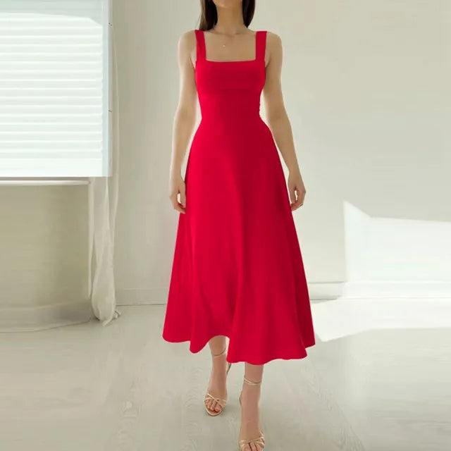 Ingrid Effortless Dress with Square Neckline Elevated Occasion Wear