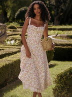 Waist Wrap Spaghetti A-Line Floral Dress