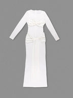 Long Sleeve Pleated Draped Maxi Dress