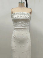 Pearl Design Bandage Strapless Long Dress