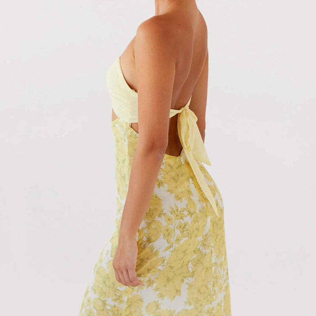 Cutout Tieup Strapless Floral Dress