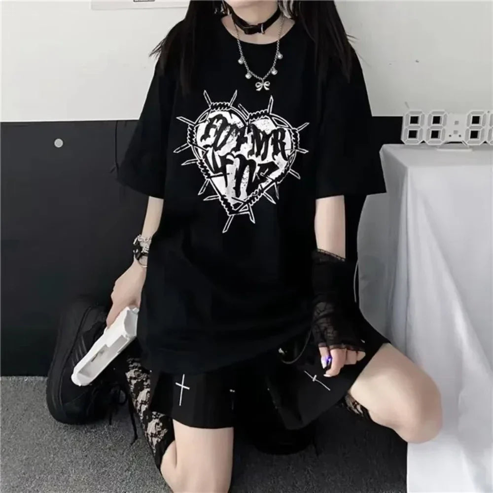 Gothic Vintage Print Black Tshirt