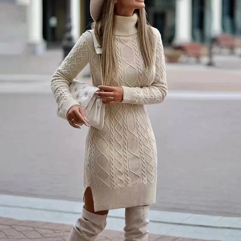 Zulema Chic Women's Knitted Dress with High Neckline Designer Edit