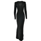 Elastic Deep V - Fold Lace Maxi Dress