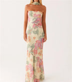 Floral Backless Sleeveless Tube Long Dresses