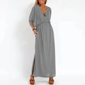 Guadalupe Exclusive Long Vintage Dress with Side Slit and High Waist Hen Chic Silhouette Collection