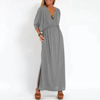 Paola Luxe Long Vintage Dress with Side Slit and High Waist Hen Everyday Edit