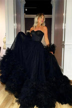 Strapless Black Layered Prom Dress