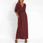 Guadalupe Exclusive Long Vintage Dress with Side Slit and High Waist Hen Chic Silhouette Collection