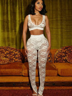 Sheer Lace Crop Pants Knit Set