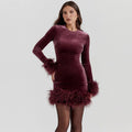 Long Sleeve Slim Sequins Feather Dress