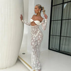 Perspective Lace Hollow Out Bodycon Maxi Dress