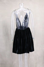 Velvet Deep V Neck Mini Lantern Dress
