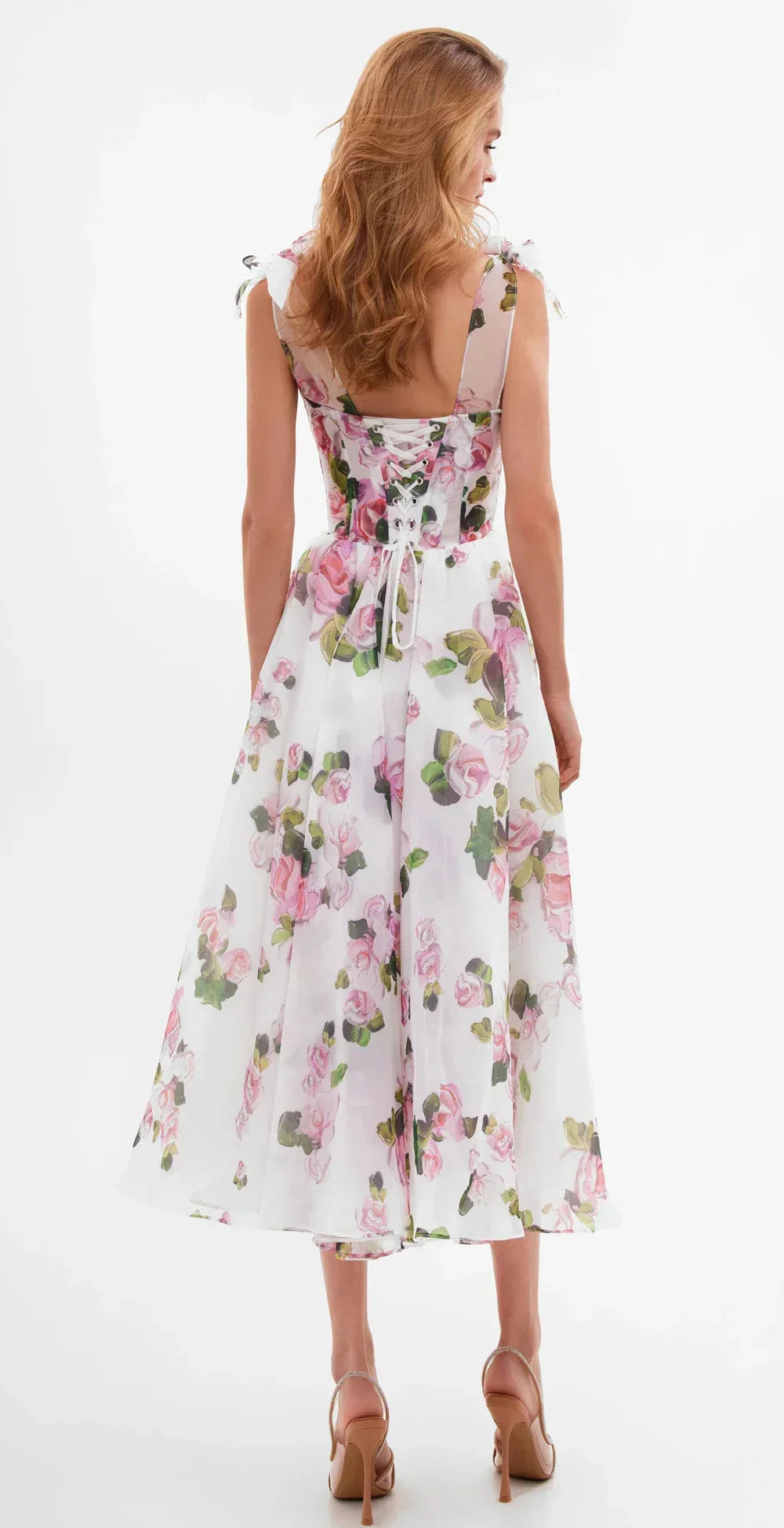 Floral back lace - up suspender dress