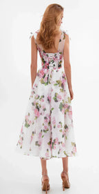 Floral back lace - up suspender dress
