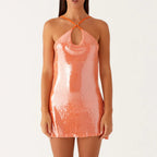 Sequin Criss Cross Glitter Mini Party Dress
