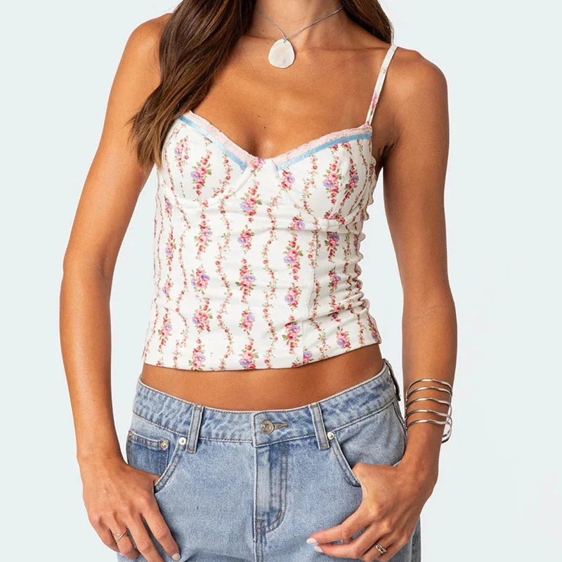 Backless Criss Cross TieUp Floral Cami Top