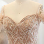 Feathers Beaded Long Prom Formal Gowns