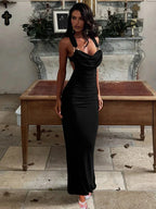 Metal Buckle Swing collar Backless Long Dress