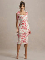 Floral Print Square Collar Midi Dress