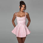 Jacquard Bow Strapless Backless Mini Dress