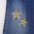 DressBetty - Star Printed Streetwear Vintage Low Waist Pockets Blue Denim Skinny Flare Jeans
