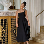 Black Maxi Dress Square Neck Spaghetti Straps