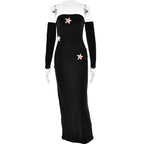 Metal Buckle Off - shoulder Backless Long Dress