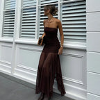Brown Off - shoulder Strapless Long Dress