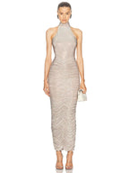 Halter Neck Backless Crystal Folds Long Dress