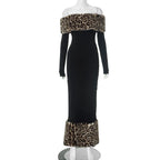 Leopard Print Fluff Splicing Maxi Dress