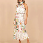 Olga Exclusive Backless Dress with Floral Pattern and Collar Statement Occasion Edit