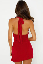 V-Neck Backless Bandage Mini Dress - V-Neck, Backless, Bandage Mini Dress