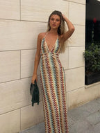 Deep V Neck Colorful Crochet Summer Dress