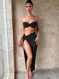 Elegant Strapless Two Piece Midi Dress