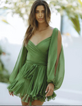 Madison Statement Dress with Flowing Sleeves and V Neck Evening Wear Edit