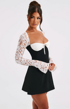 Anina - Tie - Up Lace Sleeves Mini Dress
