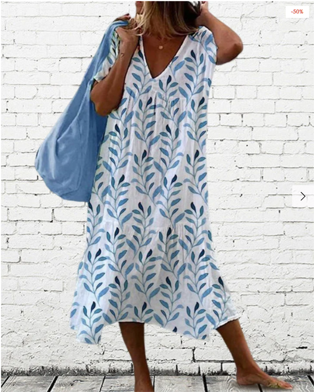 Elizabeth Boutique Women's V Neck Leaf Print Dress Collection