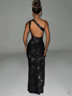 Denise Elevated Shiny, Backless Cocktail Dress with Pearls Evening Wear Edit