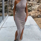 Andreea Premium Stylish One Shoulder Dress with a Slit for Special Occasions Evening Wear Edit