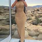 Andreea Premium Stylish One Shoulder Dress with a Slit for Special Occasions Evening Wear Edit