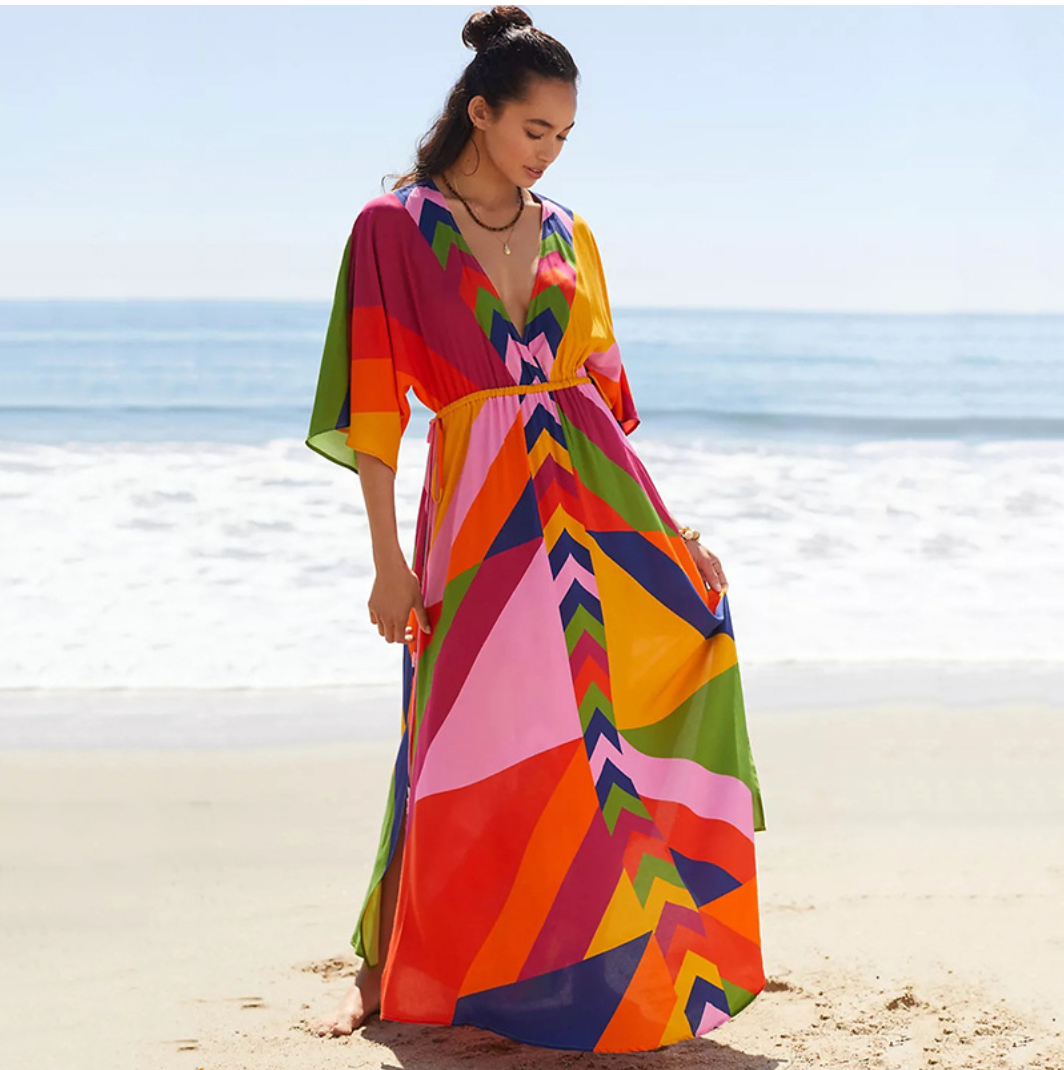 Jimena Multicolored Maxi Dress Classic Dress with Premium Casual Styling