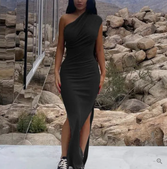 Andreea Premium Stylish One Shoulder Dress with a Slit for Special Occasions Evening Wear Edit