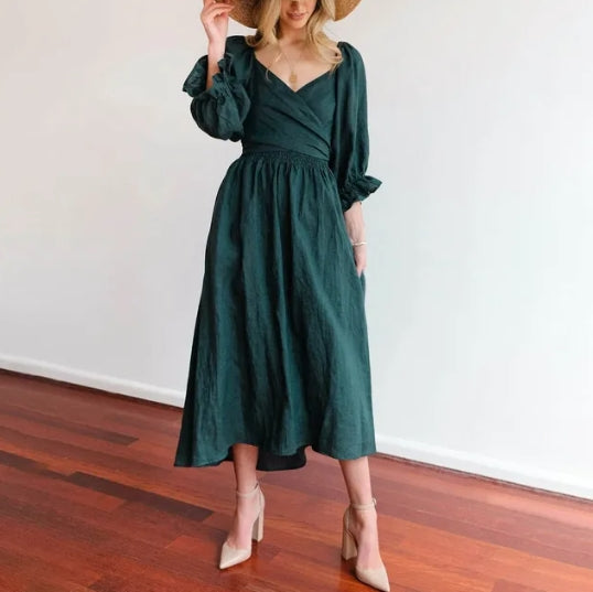Martina Elevated French Dress with Ruffle Sleeves Premium Wardrobe Essential