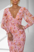 Claudia Minimalist Floral Print Midi Dress Elevated Occasion Wear