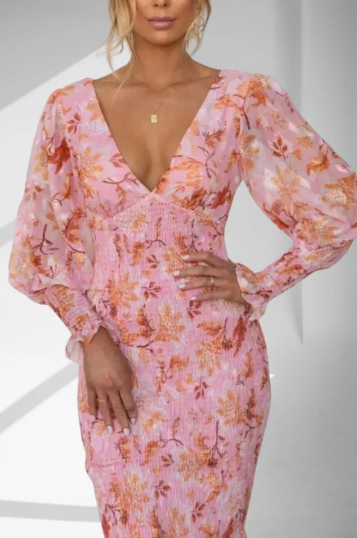 Aria Luxe Floral Print Midi Dress Elevated Occasion Wear