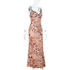 Leopard Print Spaghetti Strap Backless Long Dress