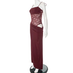 Spaghetti Strap Sheer Lace Hollow Out Long Dress